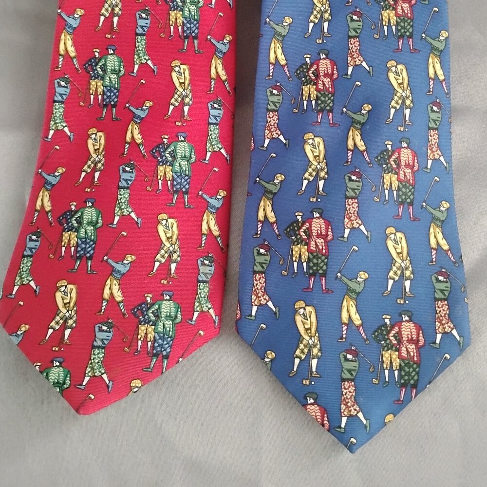 ❤️2 LN MICHELSONS OF LONDON Golf Theme Ties Red / Navy
